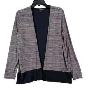J Jill Wearever Cardigan Womens S Black White Stripe Open Front Soft Knit Travel